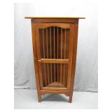Triangular Wooden Corner Cabinet With Slatted Door
