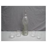 Glass Decanter with Snake Design and Shot Glasses
