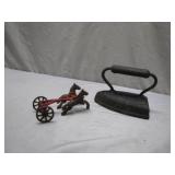 Cast Iron Toy Chariot and Flat Iron Set