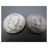 (2) 1952-D US Franklin Silver Half Dollars