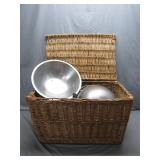Large Wicker Basket With Assorted Kitchenware
