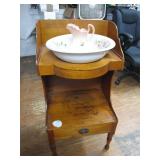 Wooden Washstand w/ Pitcher and Basin