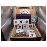 Cigar Box of Vntg US Coins & Currency
