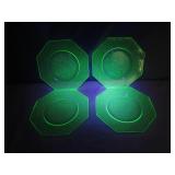 4 Matching Uranium Crackle Glass Plates