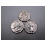 1962, 1963 & 1964-D Washington Silver Quarters