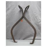 Forged Iron Ice Tongs with Rustic Patina