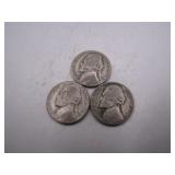 (3) 1944-P WWII Jefferson Silver Nickels