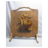 Wooden Plaque With Sailing Ship Relief