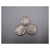 (3) 1946 Roosevelt Silver Dimes, 1 w/ S-Mint