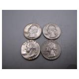 Four 1964 Washington Silver Quarters