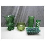 5 Green Decorative Glass Pieces