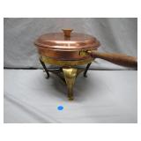 Copper Pan With Brass Stand and Wooden Handle