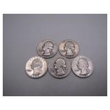 5 Washington Silver Quarters (1942-1948)