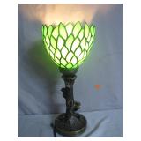 Green Glass Lotus-Design Table Lamp