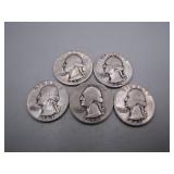 (5) 1941-1945 Washington Silver Quarters