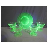 Uranium Glass Dessert Set with Plate