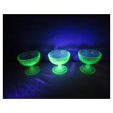 3 Matching Uranium Glass Sherbet Dishes