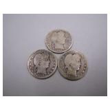 1908, 1912 & 1915 Barber Silver Quarters