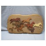 Wooden Wall Art Featuring Galloping Horses
