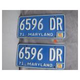 1971-72 Maryland License Plate Pair