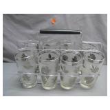 8 Leaf-Pattern Glasses with Metal Caddy