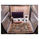 Cigar Box of Vintage US Coins & Currency
