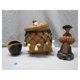 Costa Rican Basket, Figure & Ceramic Cup Set
