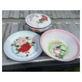 ENAMEL BOWL WITH LID, PLATTERS, SOUP BOWL