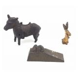 Three Cast Iron Donkey and Animal Figurines