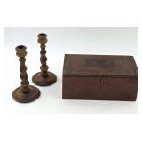 Pair of Barley Twist Candlesticks and Early Box