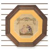 Octagonal Oak Frame w/ Cross Stitch Scene