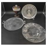 Patterned Serving Trays & Rainbow Covered Dish