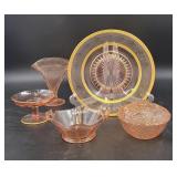 Five Pieces of Pink Depression Glass