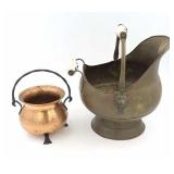 Brass Fireplace Bucket and Copper Pot