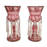 Cranberry Glass Lustres w/ Cut Arrow Prisms