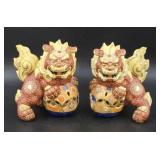 Pair Japanese Kutani Porcelain Guardian Lions