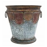 Art Deco Metal Bucket w/ Red & Brown Accents