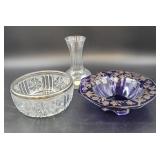 Silver Overlay Bowl, Pressed Bowl, & Vase