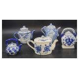 Five Blue and White Ceramic Teapots