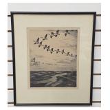 "Geese Over The Marshes" Signed Etching
