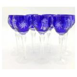 Set of Cobalt Cut to Clear Wine Glasses