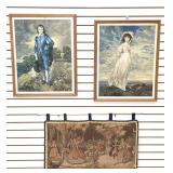 Two Framed Prints and Tapestry