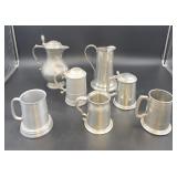 Pewter Tankards and Pitchers Group