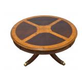 36" Round Mahogany Table w/ Inlay & Pedestal Base