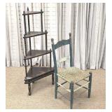 Corner Spool Shelf and Early Farm Chair