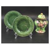 Majolica Plates & Porcelain Ginger Jar