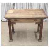 Oak Columned Flat Top One Drawer Writing Table