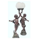 Pair of Figural Art Nouveau Cast Composition Lamps