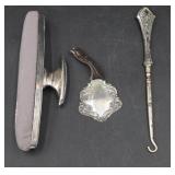 Sterling Nail Brush, Button Hook & Fob