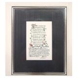 Pen & Ink Framed Prayer of St. Francis